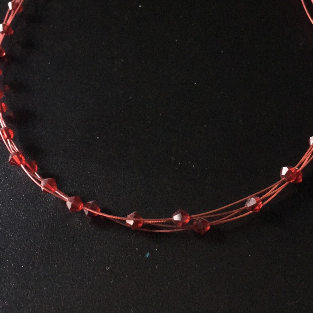 Red Braided Necklace with Beads